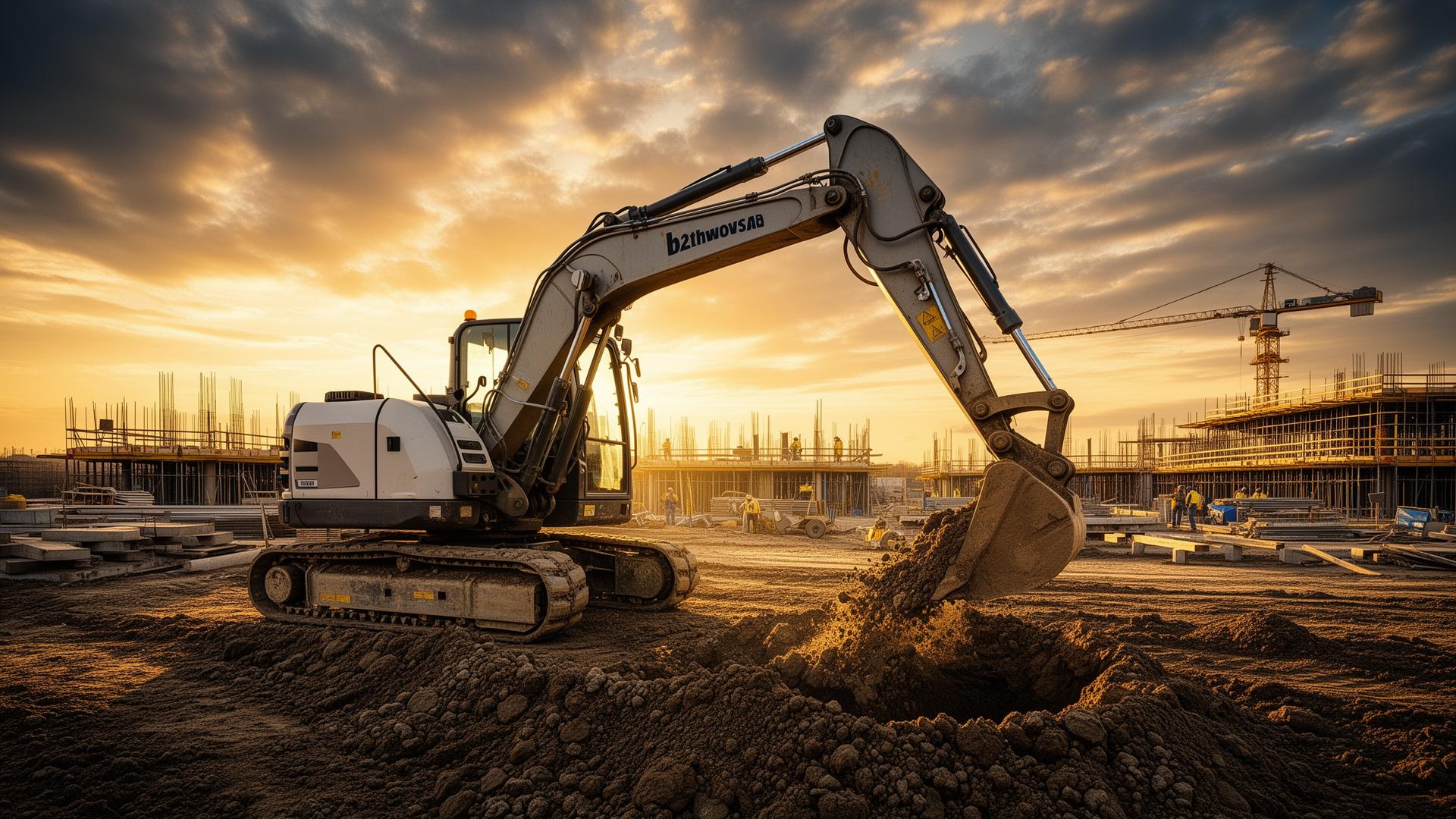 Минибагер на строителна площадка